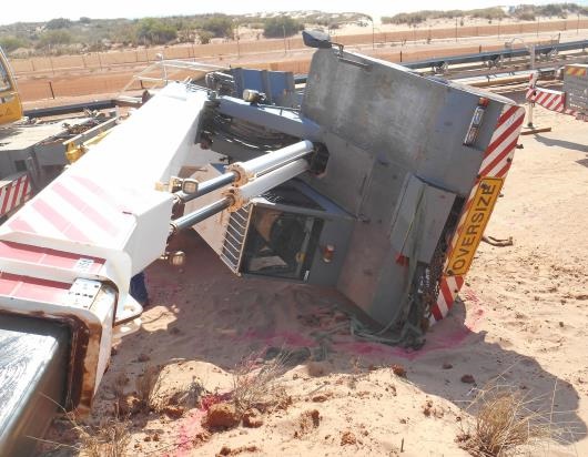 Pick-and-carry crane on its side